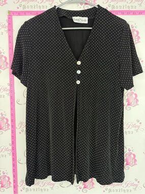 Ronni Nicole vintage top buttons Black & White Polka Dot Short Sleeve Blouse